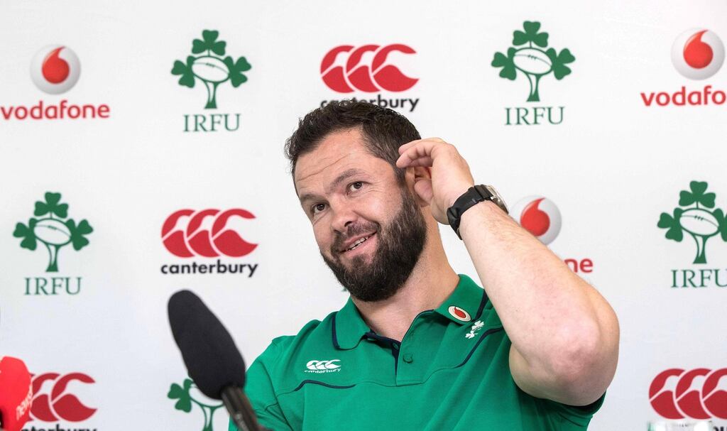 Ireland assistant coach Andy Farrell at a press conference at the Aviva Stadium. Photograph: Billy Stickland/Inpho
