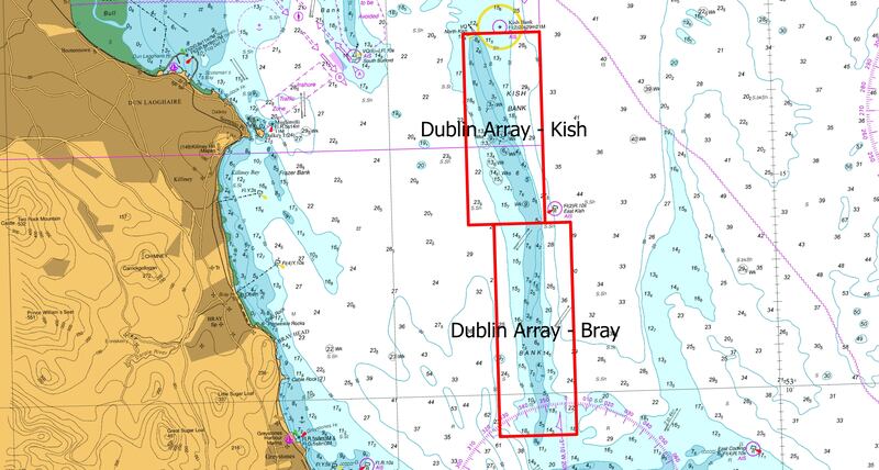 The proposed location of the Dublin Array wind farm in the Irish Sea. Map © British Crown and OceanWise, 2022. All rights reserved. Licence no. EMS-EK001-645692.