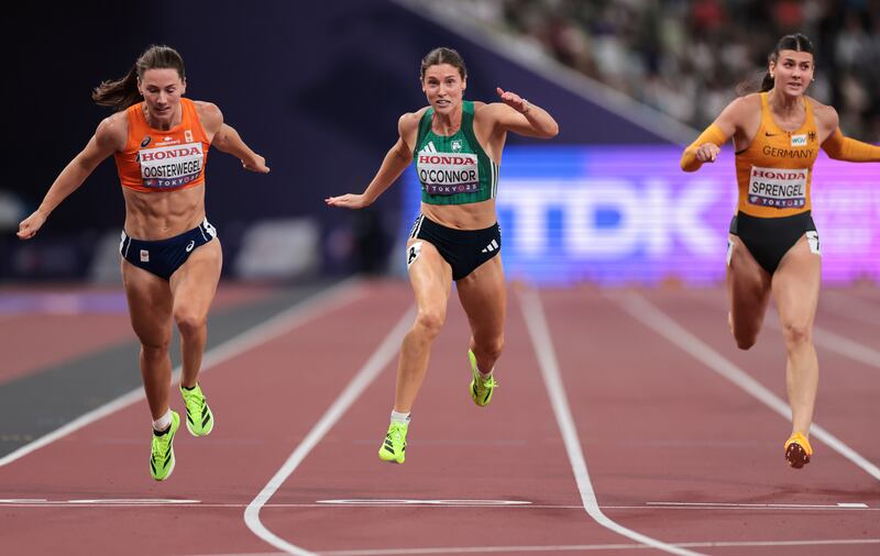 Ireland’s Kate O’Connor on her way to finishing second in her heat and setting a new personal best. Photograph: Morgan Treacy/Inpho.