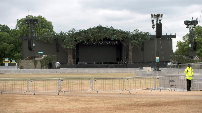 A big screen is constructed in Hyde Park, London, where 30,000 fans will watch the semi-final. Photo: David Mirzoeff/PA Wire
