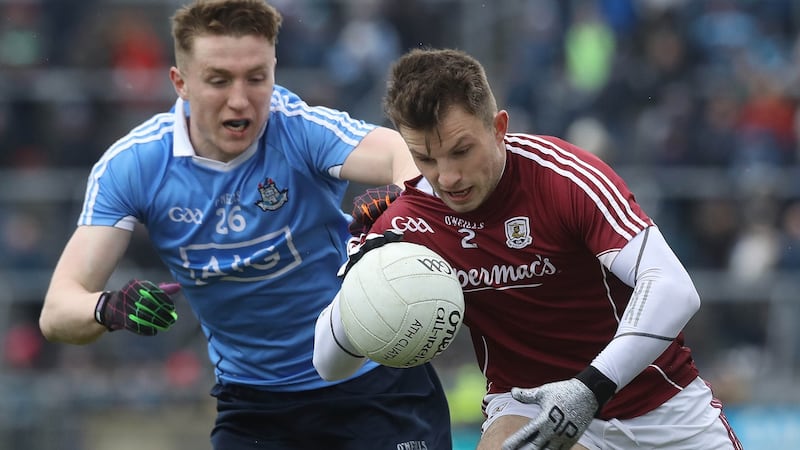Paddy Small of Dublin in action against Galway’s Eoghan Kerin during an Allianz Football League Division One game at Pearse Stadium in Salthill in 2018. Photograph: Lorraine O’Sullivan/Inpho