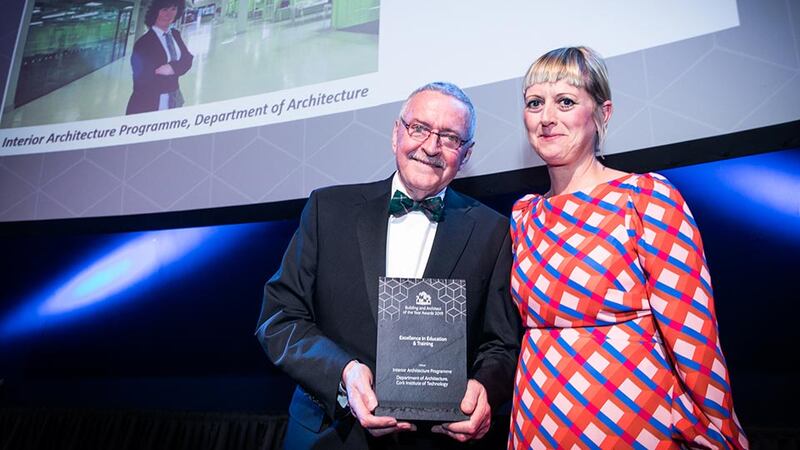 Frank McDonald, Judging Co-ordinator presents the Excellence in Education & Training award to Anne Rodgers, Cork Institute of Technology.