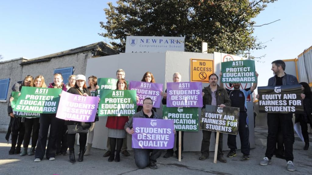 Second level teachers from Newpark Comprehensive school in Dublin protest the proposed changes to the Junior Cycle programme. A 2008 OECD study showed the percentage of Irish teachers who had received an appraisal of their teaching was the lowest of 24 countries surveyed. Photograph: Dave Meehan/The Irish Times