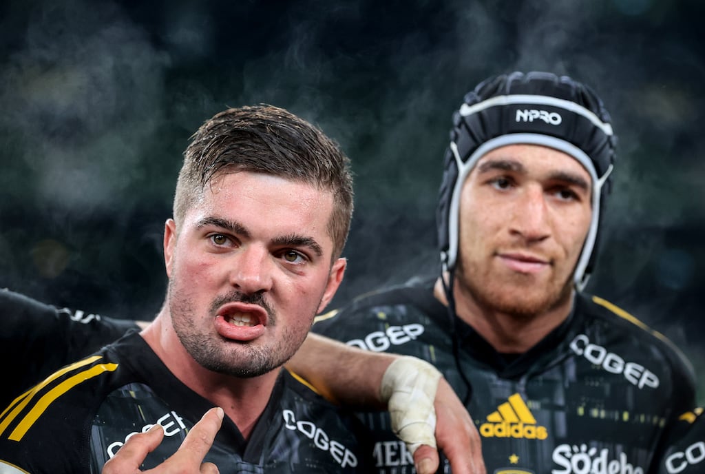 La Rochelle's Grégory Alldritt and Ultan Dillane after the Heineken Champions Cup victory over Ulster at the Aviva Stadium. The French side host the Irish province this weekend. Photograph: Dan Sheridan/Inpho