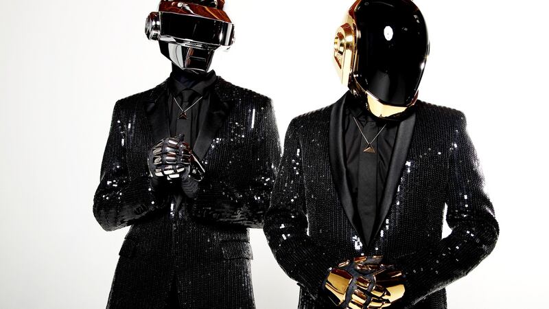 Daft Punk: on display in Düsseldorf are the defunct duo’s famous performing helmets. Photograph: Matt Sayles/ Invision/AP