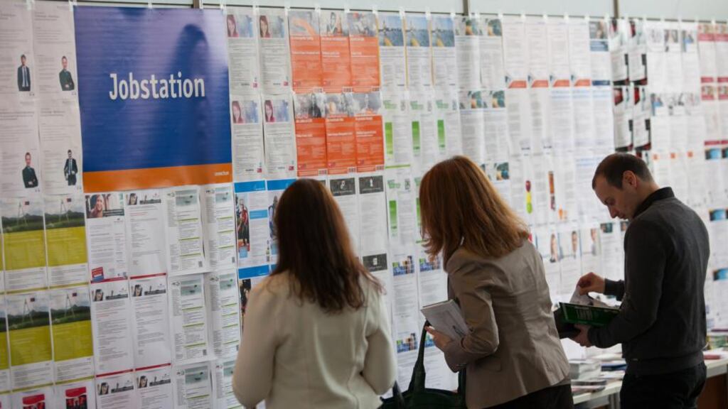 Some 42% of companies reported increased employment levels in the past three months. Just 9% of firms reported a drop in headcount. All but one industry sector surveyed reported a stronger positive jobs balance than three months earlier. Photograph: Krisztian Bocsi/Bloomberg