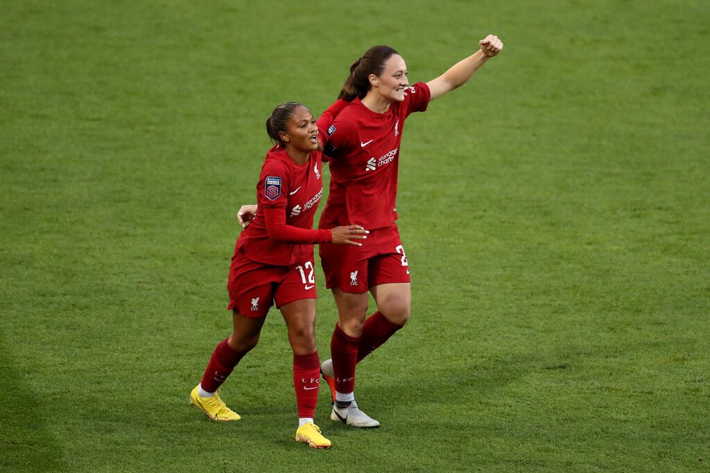 Megan Campbell was withdrawn at half-time during Liverpool's win over Sunderland. Photograph: Lewis Storey/Getty Images