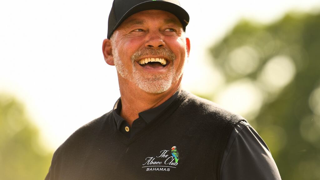 Darren Clarke celebrates winning the Sanford International at Minnehaha Country Club in Sioux Falls, South Dakota. Photograph: Alex Goodlett/Getty Images