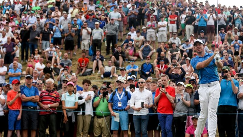 Rory McIlroy tees off on the 8th green at the 2018 Dubai Duty Free Irish Open, at Ballyliffin Golf Club, Co Donegal. Photograph:  Oisin Keniry/Inpho