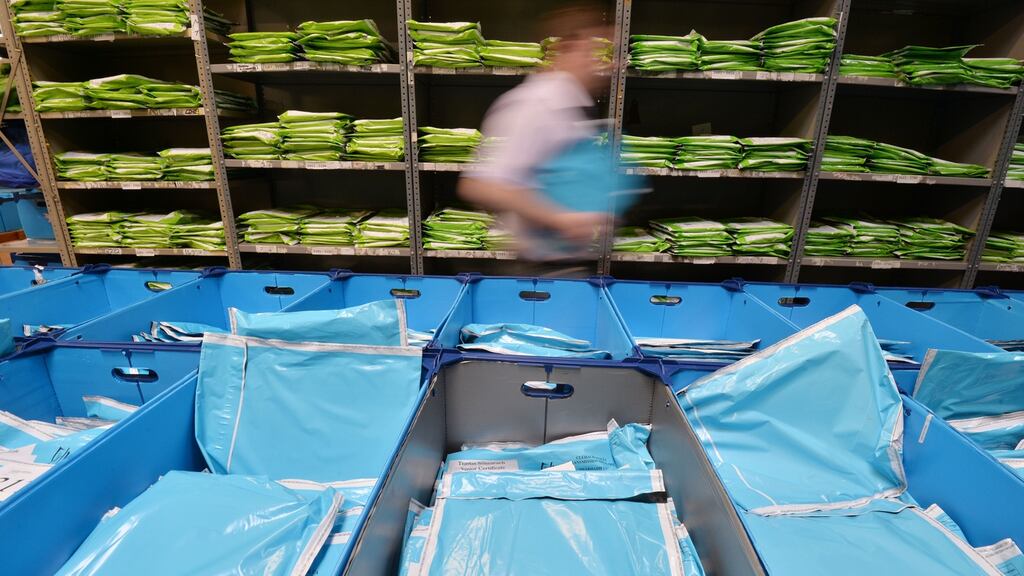 Exam scripts being sorted and dispatched at the State Examinations Commission in Athlone. Photograph: Alan Betson