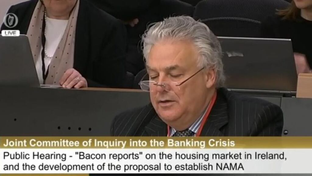 Economist Dr Peter Bacon at the Oireachtas Banking Inquiry on Wednesday.