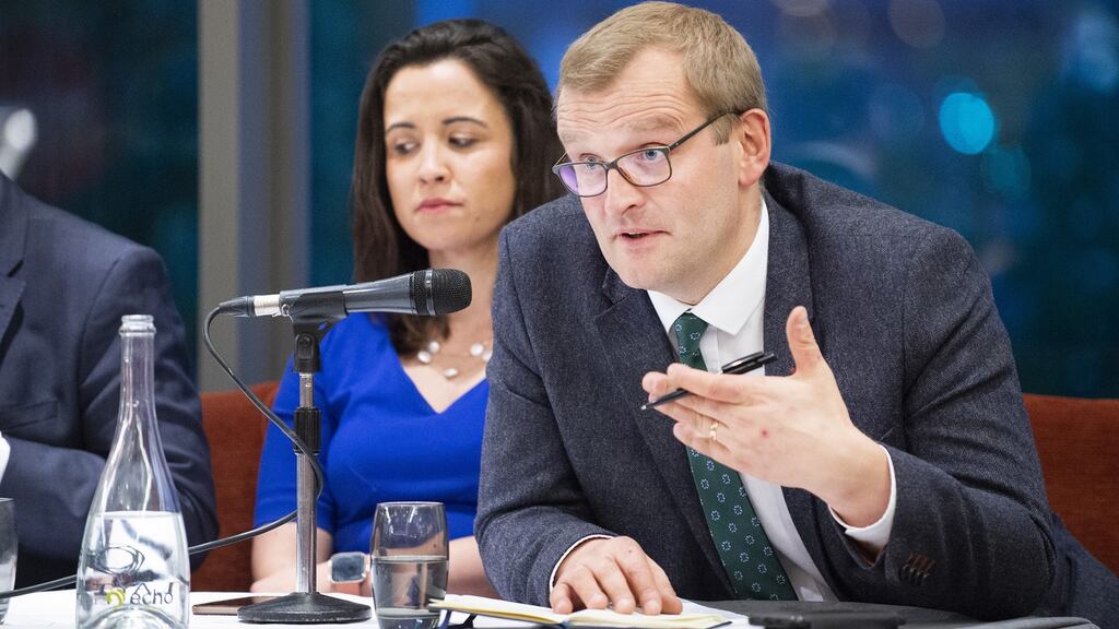 John Paul Phelan Minister of State for Local Government, at the Fine Gael Townhall event at the Clayton Hotel, Cork City calling for a Yes Vote in the Directly Elected Lord Mayor plebiscite on May 24th next. Photograph: Gerard McCarthy