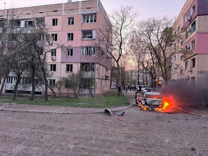 'The missile struck an area right next to residential buildings – hitting a playground and ordinary streets,' Ukrainian president Volodymyr Zelenskiy wrote on Telegram. Photograph: Ukrainian Emergency Service/AP
