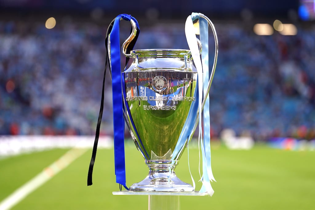 General view of the UEFA Champions League trophy. Photograph: Martin Rickett/PA Wire