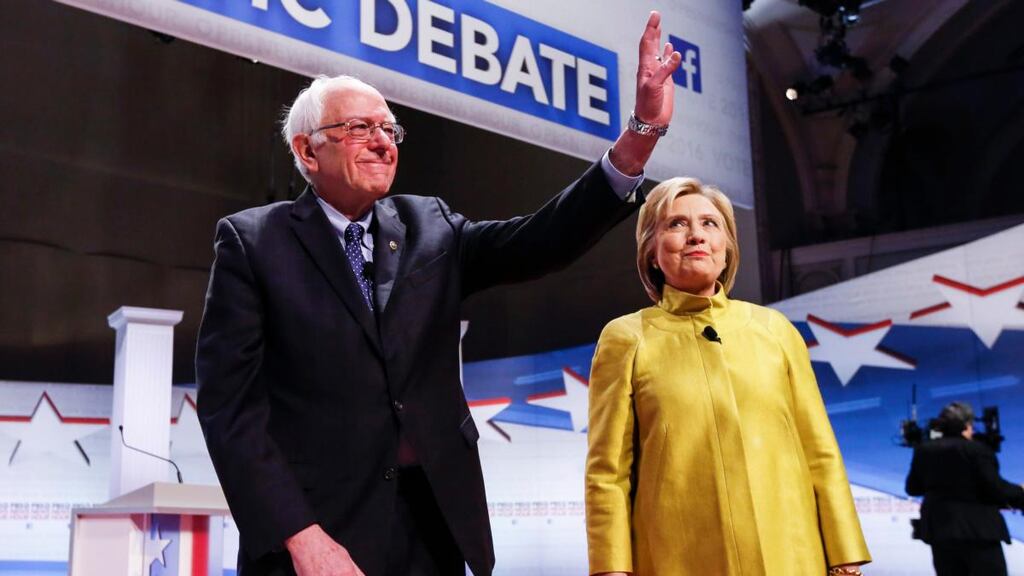 Then Democratic presidential candidates Bernie Sanders and Hillary Clinton at a primary debate in February 2016. “Nobody likes him, nobody wants to work with him, he got nothing done,” Clinton said in an interview. Photograph: Kamil Krzaczynski/EPA