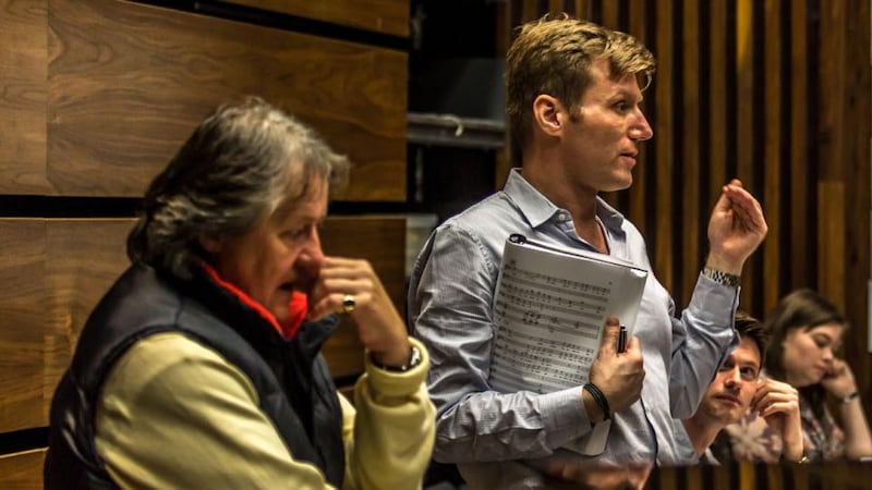 Conductor Stephen Barlow and director Michael Gieleta in rehearsals. Photograph: Sean O’Riordan
