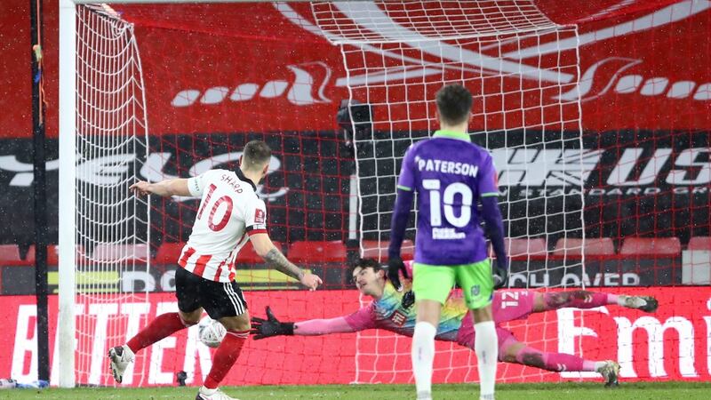 Sheffield United’s Billy Sharp  scores from the penalty spot in the FA Cup fift-round game against Bristol City. Photograph:  Tim Goode/PA Wire