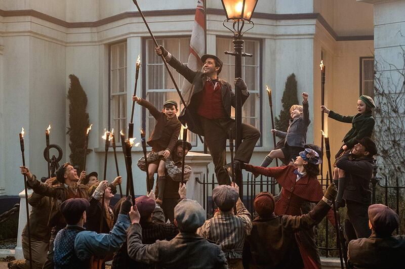 Lin-Manuel Miranda, Emily Blunt, Pixie Davies, Nathanael Saleh, and Joel Dawson in Mary Poppins Returns. Photograph: Disney