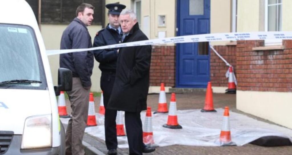 Gardaí at the Seafield Estate in Tramore yesterday, where Michael O’Dwyer was fatally stabbed on Thursday. Photograph: Mary Browne
