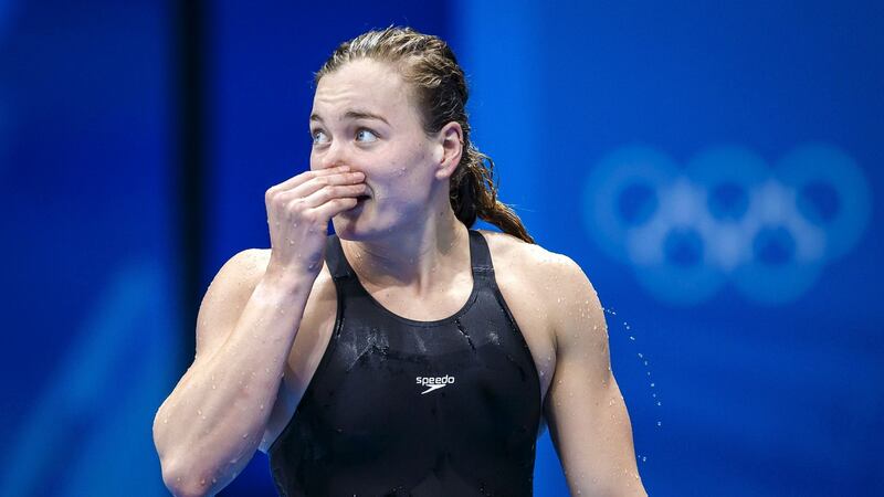 Mona McSharry after qualifying for the Women’s 100m Breaststroke final at the Tokyo Olympic Games. Photograph: Inpho