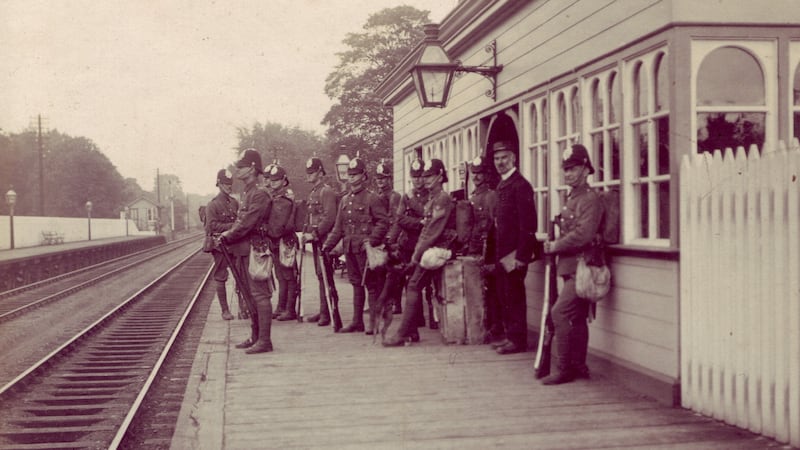 RIC men on platform at an unidentified station. The idea of an uncontentious commemoration of the RIC was always an impossibility