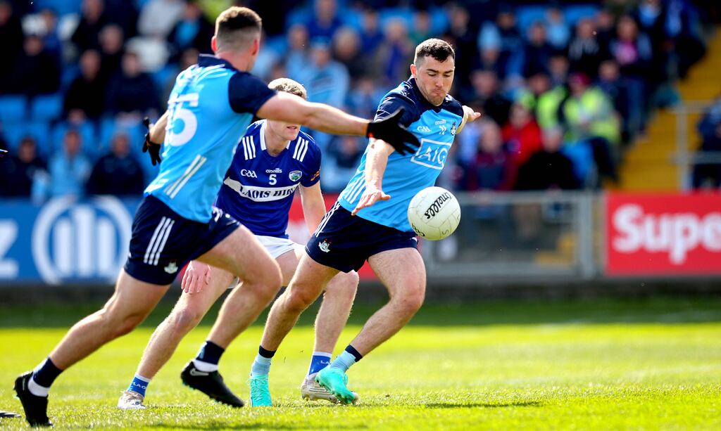 Dublin’s Colm Basquel scores the second goal of his side's four goals against Laois. They also tagged on 30 points. Photograph: Ryan Byrne/Inpho