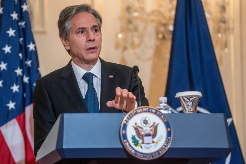 US Secretary of State Antony Blinken during a joint press conference with Nato secretary general Jens Stoltenberg at the US State Department in Washington on Wednesday. Photograph: Shawn Thew/Pool