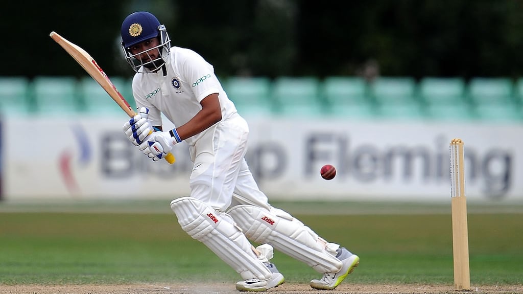 Prithvi Shaw scored a century on his Test debut against the West Indies in Rajkot. Photograph: Harry Trump/Getty Images