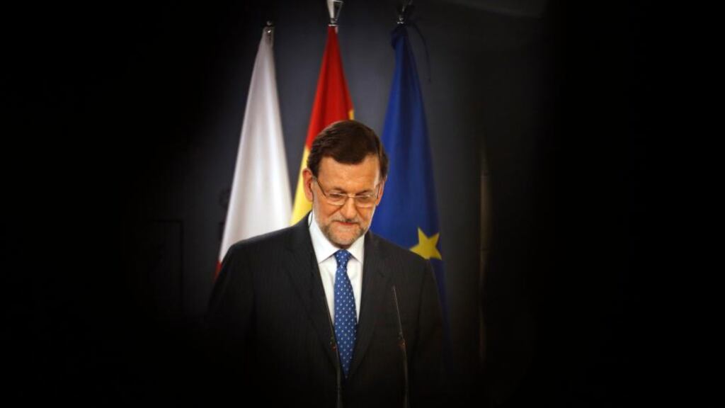 Spain’s prime minister Mariano Rajoy said he ruled out stepping down after opposition leaders called for him to leave office due to a growing scandal over alleged illegal financing of the ruling People’s Party. Photograph: Sergio Perez/Reuters