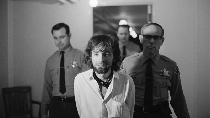 Charles Manson is brought into court to hear final arguments from the prosecution in the Tate-LaBianca murders on January 16th, 1971. Photograph: UPI