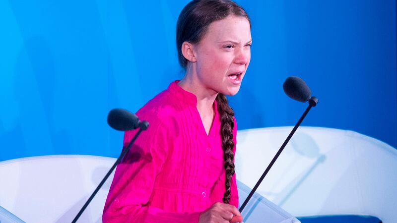 Climate activist Greta Thunberg speaks during the UN Climate Action Summit on September 23rd, 2019 at the United Nations headquarters in New York City. Photograph: Johannes Eisele/AFP/Getty Images.