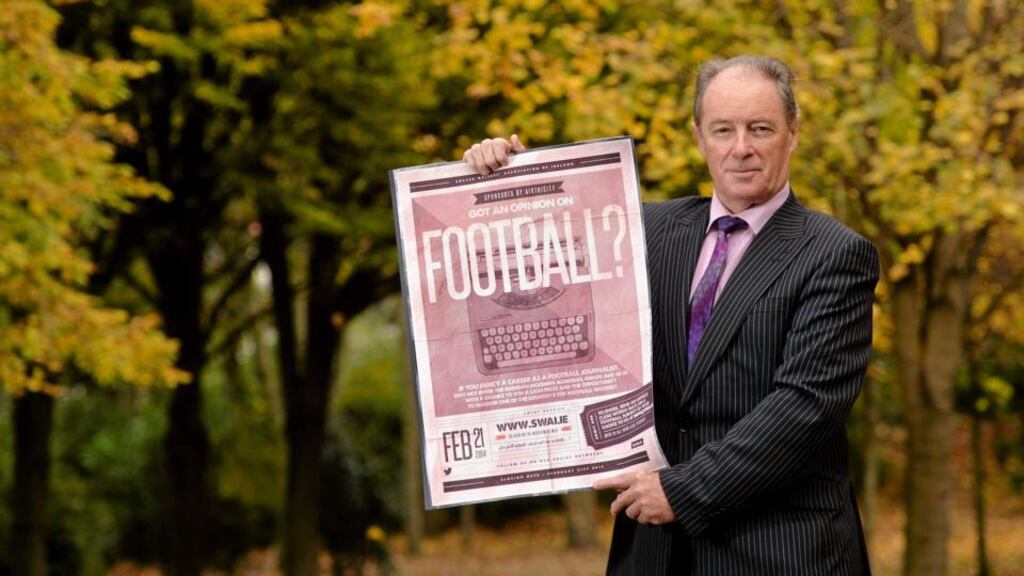 Former Republic of Ireland manager Brian Kerr launches the SWAI Brendan McKenna Memorial Award writing compeition in Merrion Square, Dublin. Photograph: Ramsey Cardy/Sportsfile