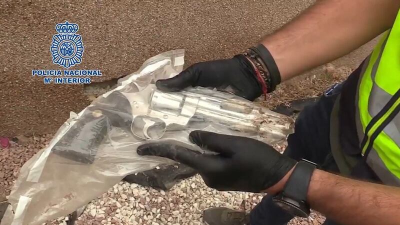 A videograb issued by Policia Nacional of a Colt Python revolver that was foundduring the arrest of John Gilligan in Alicante, Spain. Photograph: Policia Nacional/PA Wire