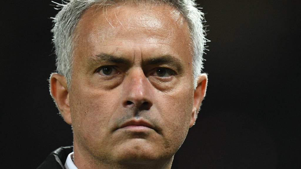 Manchester United’s Portuguese manager Jose Mourinho after his team’s defeat to Tottenham Hotspur at Old Trafford. Photograph: Getty Images