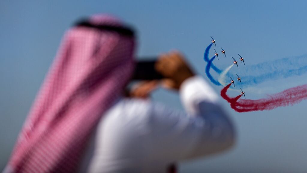 Dubai Airshow, where Emirates and Airbus agreed a €16bn deal. Photograph: Christopher Pike/Bloomberg
