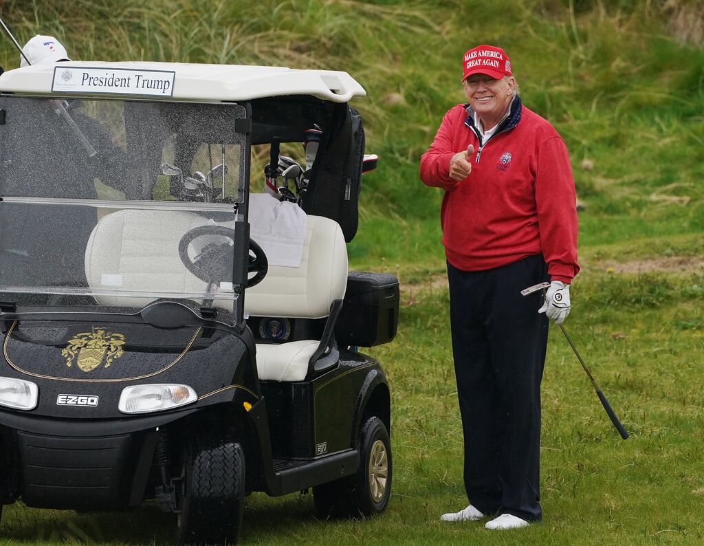 Former US president Donald Trump at Trump International Golf Links & Hotel in Doonbeg, Co Clare, during his visit to Ireland in May 2023. Photograph: Brian Lawless/PA Wire