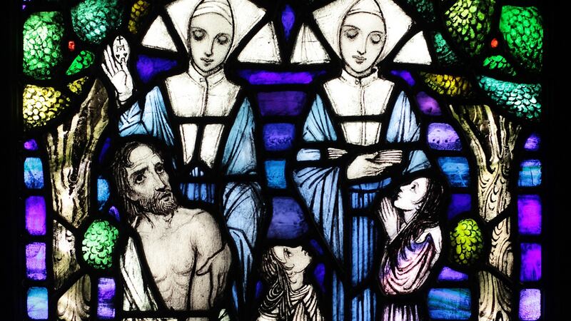 The Daughters of Charity – The Butterfly Nuns, a panel, depicting two nuns, with their distinctive headdress at Fonsie Mealy’s