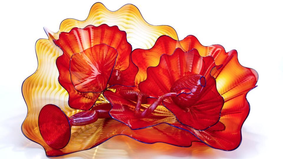 ‘Scarlet Persian Set with Cerulian Lip Wraps’, 2012 by  Dale Chihuly