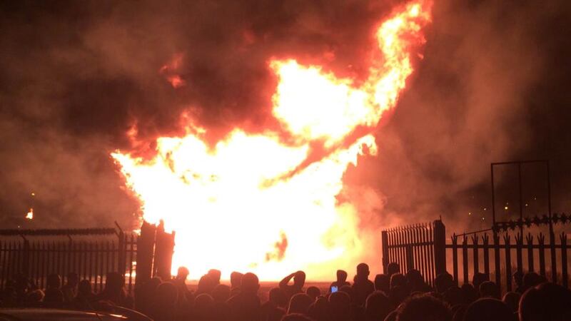 Crowds look on as the Lanark Way bonfire burns. Photograph: Dan Griffin/The Irish Times