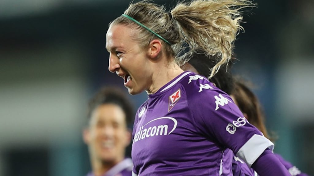 Louise Quinn after scoring the winner against AC Milan at Stadio Comunale. Photograph: Getty Images