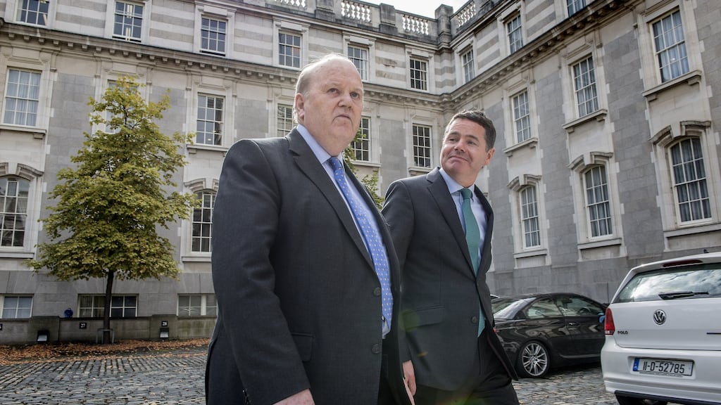 Minister for Finance Michael Noonan and Minister for Public Expenditure and Reform Paschal Donohoe at Government Buildings in Dublin. File photograph: Brenda Fitzsimons/The Irish Times