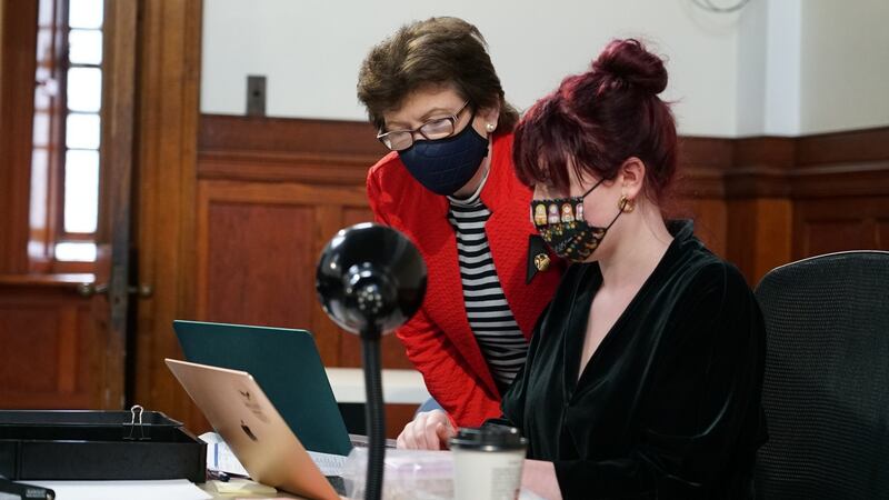 From left, Mary Codd, associate professor of epidemiology at UCD’s School of Public Health, who runs the contact tracing centre, with contact tracer Nicole McAllister.