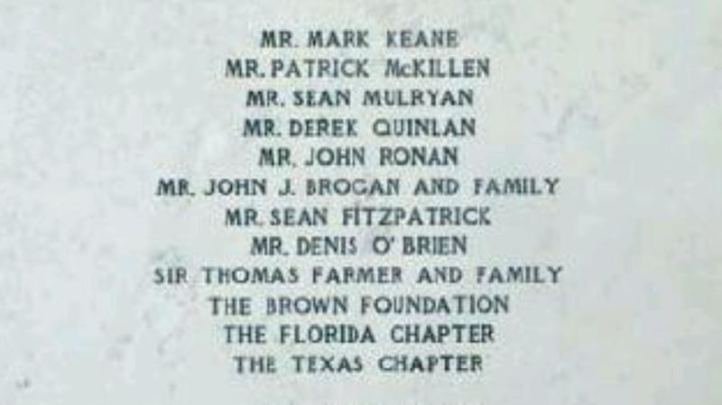 A plaque in the Vatican’s Pauline chapel, lists benefactors, including many prominent Irish names, who have helped finance a €9 million restoration that began in 2002.