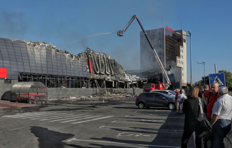 Ukrainian rescuers working at a supermarket in the southern Ukrainian city of Odesa that was targeted in a Russian attack. Photograph: EPA-EFE