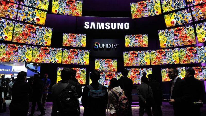 Samsung SUHD TVs at CES. Photograph: David Becker/Getty Images
