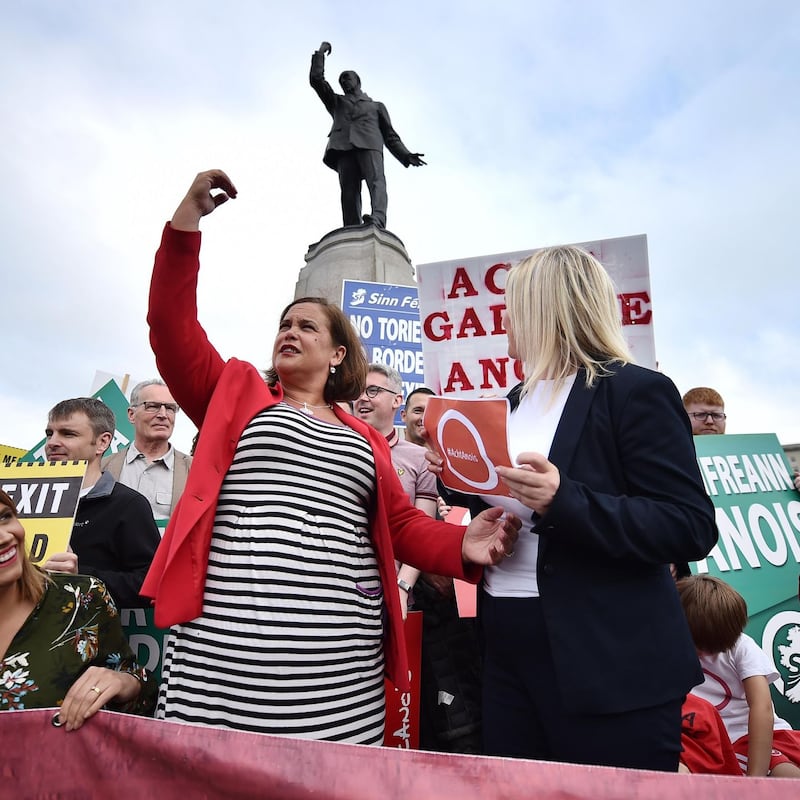 ‘You never know who may be directing police operations in the next few years’: Mary-Lou McDonald and Michelle O’Neill at a Brexit protest in Belfast in 2019. Photograph: Charles McQuillan/Getty