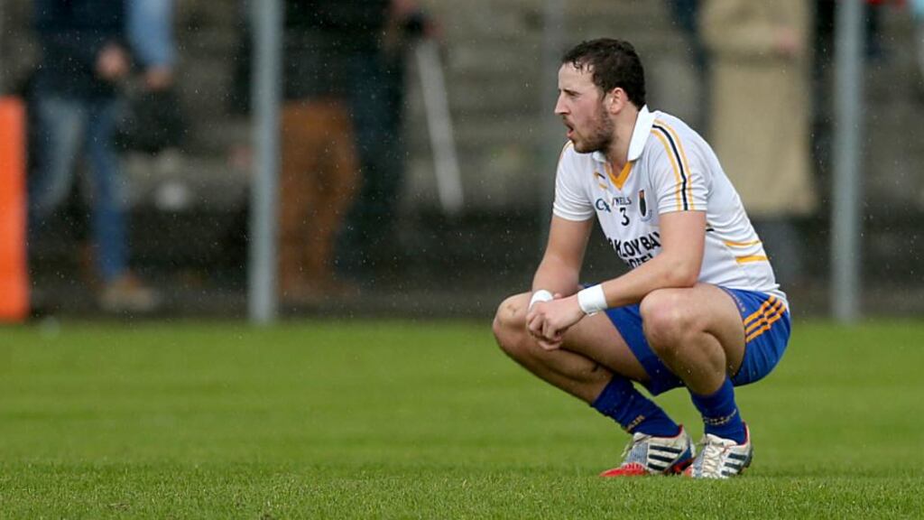 Wicklow’s Paul McLoughlin shows his disappointment at the end of the game. Photograph: Donall Farmer/Inpho