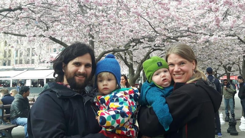Kevin Godinho in Sweden with his partner Anna, daughter Omie and son Teo.