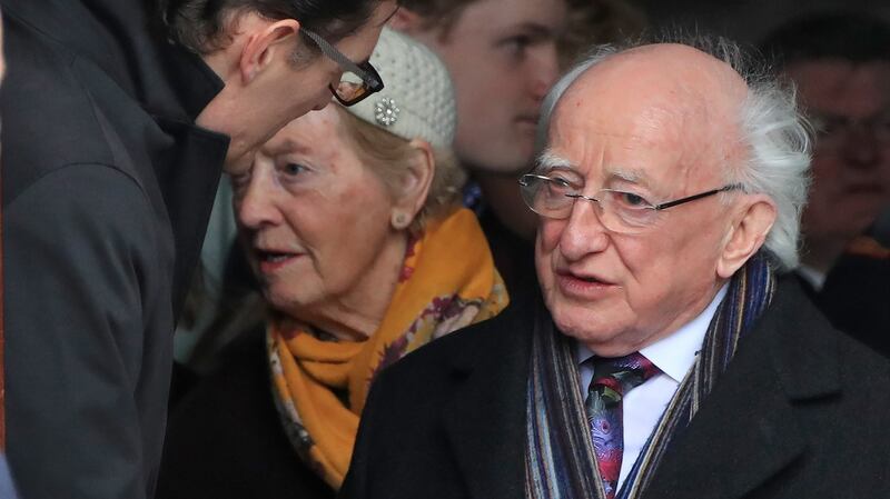 President Michael D Higgins offers his condolences to Paul Murray, son of Frank at the Church of Our Lady of Perpetual Succour, Foxrock. Photograph: Colin Keegan, Collins Dublin