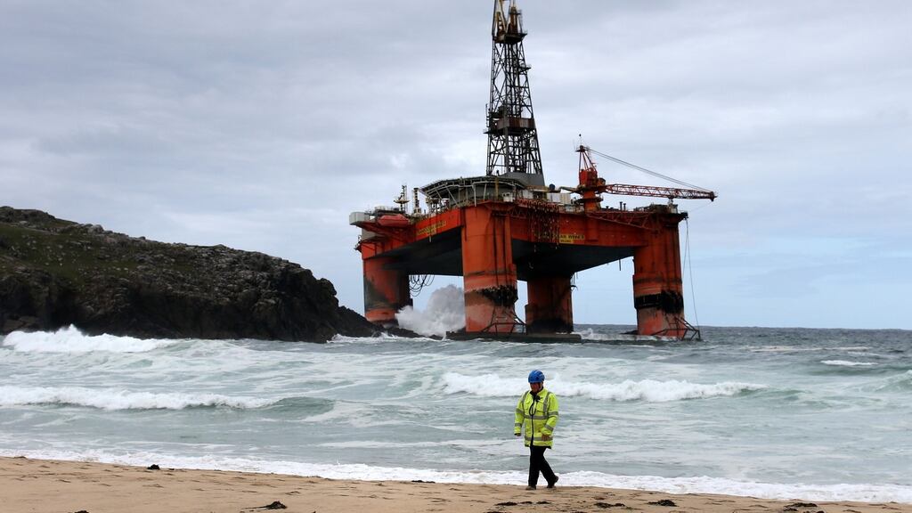 People have been urged to stay away from the beach as salvage teams continue to work on the oil rig. Photograph: Andrew Milligan/PA Wire